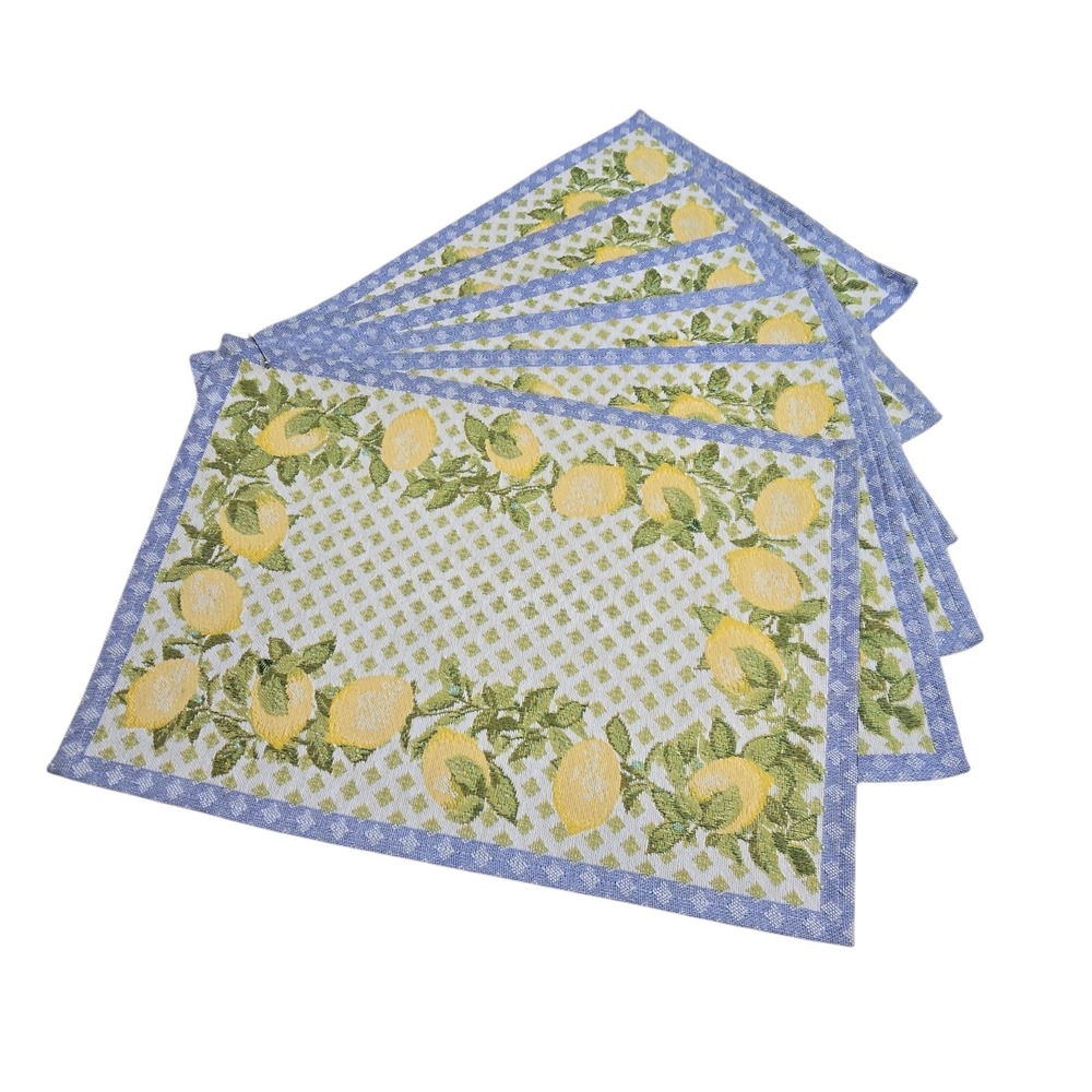 Vintage Tapestry Set 6 Lattice & Lemons Placemats  19" X 12" GUC Cottagecore